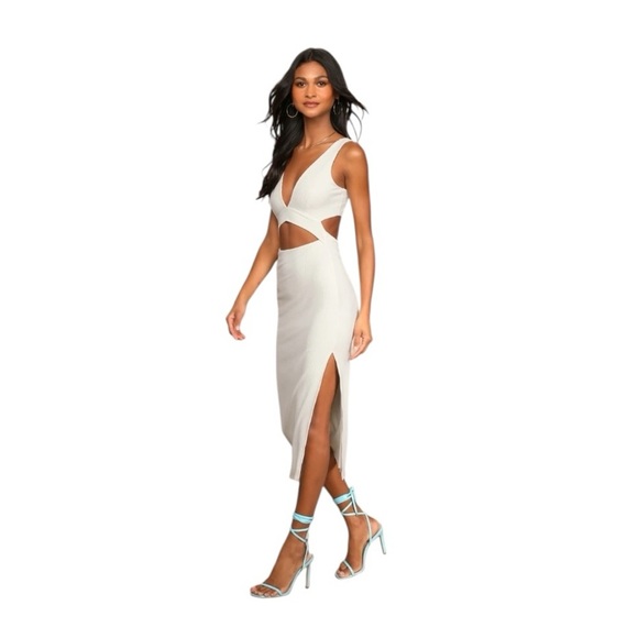 NEW Lulus Divide and Contour White Ribbed Cutout Bodycon Midi Dress XL #1576 - Picture 1 of 9